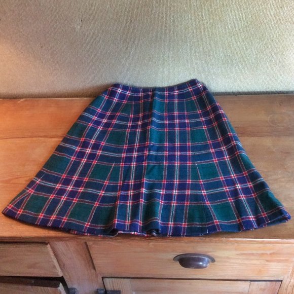 Young Pendleton Plaid Skirt Size 5-6 Virgin Wool Zipper Back Green Blue & Red - Picture 1 of 4